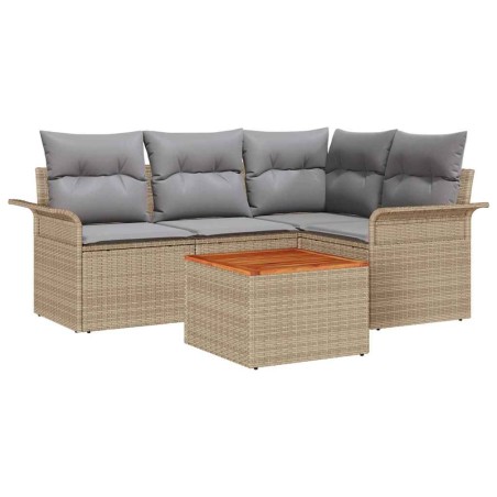 vidaXL Set giardino 5 pezzi con cuscini beige in rattan sintetico e legno di acacia.