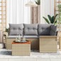 vidaXL Set giardino 5 pezzi con cuscini beige in rattan sintetico e legno di acacia.