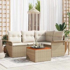 vidaXL Set di divani da giardino da 5 pezzi di con cuscini beige in polirattan e acacia