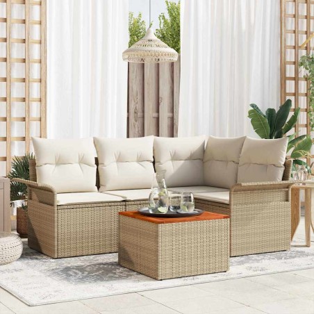 vidaXL Set di divani da giardino da 5 pezzi di con cuscini beige in polirattan e acacia