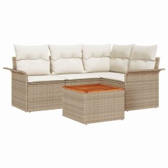 vidaXL Set di divani da giardino da 5 pezzi di con cuscini beige in polirattan e acacia