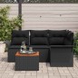 vidaXL Set Divano da Giardino 5 Pezzi con Cuscini Neri in Rattan Sintetico e Acacia