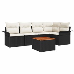 vidaXL Set di divani da giardino a 6 pezzi con cuscini neri in rattan di polipropilene e legno di acacia