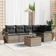 vidaXL Set di Divani da Giardino a 6 Pezzi di con Cuscini in Rattan Grigio e Acacia
