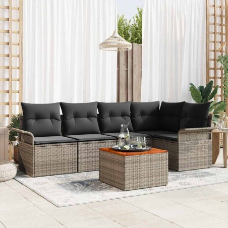 vidaXL Set di Divani da Giardino a 6 Pezzi di con Cuscini in Rattan Grigio e Acacia