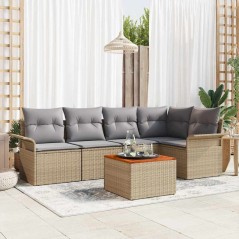vidaXL Set da Giardino 6 Pezzi con Cuscini Beige in Rattan Sintetico e Acacia