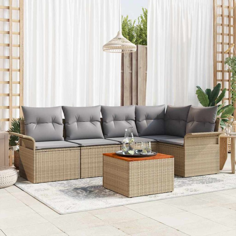 vidaXL Set da Giardino 6 Pezzi con Cuscini Beige in Rattan Sintetico e Acacia