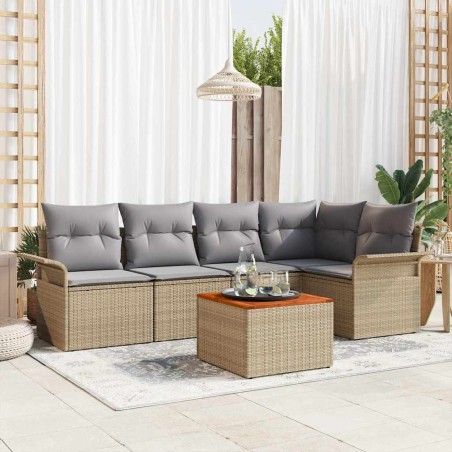 vidaXL Set da Giardino 6 Pezzi con Cuscini Beige in Rattan Sintetico e Acacia