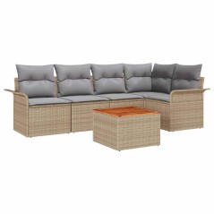 vidaXL Set da Giardino 6 Pezzi con Cuscini Beige in Rattan Sintetico e Acacia