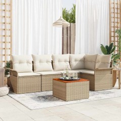vidaXL Set di divani da giardino 6 pezzi con cuscini beige in rattan sintetico e legno di acacia