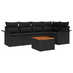 vidaXL Set da Giardino con 6 Pezzi, Cuscini in Rattan Nero e Legno di Acacia