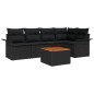 vidaXL Set da Giardino con 6 Pezzi, Cuscini in Rattan Nero e Legno di Acacia