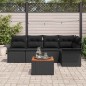 vidaXL Set da Giardino con 6 Pezzi, Cuscini in Rattan Nero e Legno di Acacia
