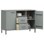 Credenza Gambe Metallo Grigio 113x40x77 cm Legno Massello OSLO Credenza Gambe Metallo Grigio 113x40x77 cm Legno Massello OSLO