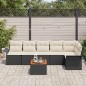 vidaXL Set Divano da Giardino 7 Pezzi con Cuscini Neri in Rattan Polietilene e Legno di Acacia