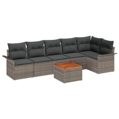 vidaXL Set di divani da giardino 7 pezzi con cuscini grigi in polyrattan e legno di acacia.