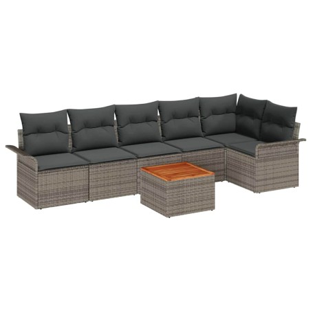 vidaXL Set di divani da giardino 7 pezzi con cuscini grigi in polyrattan e legno di acacia.