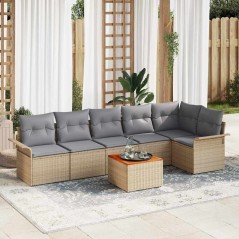 vidaXL Set da Giardino con 7 Pezzi e Cuscini Beige in Rattan e Legno di Acacia