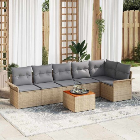 vidaXL Set da Giardino con 7 Pezzi e Cuscini Beige in Rattan e Legno di Acacia