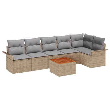 vidaXL Set da Giardino con 7 Pezzi e Cuscini Beige in Rattan e Legno di Acacia