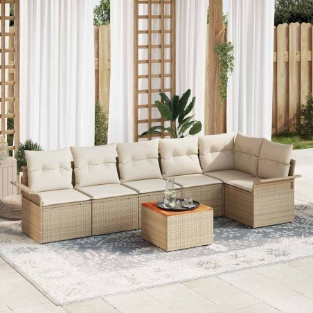 vidaXL Set di divani da giardino da 7 pezzi con cuscini beige in rattan plastico e legno di acacia