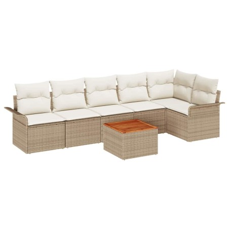 vidaXL Set di divani da giardino da 7 pezzi con cuscini beige in rattan plastico e legno di acacia