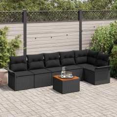 vidaXL Set da Giardino 7 Pezzi con Cuscini, Rattan Sintetico Nero, Legno di Acacia