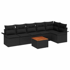 vidaXL Set da Giardino 7 Pezzi con Cuscini, Rattan Sintetico Nero, Legno di Acacia
