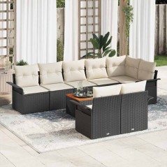 vidaXL Set da giardino da 9 pezzi con cuscini in polyrattan nero e acacia