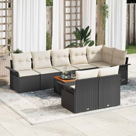 vidaXL Set da giardino da 9 pezzi con cuscini in polyrattan nero e acacia