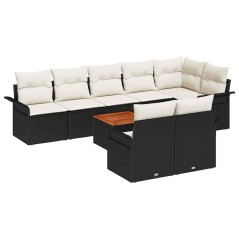 vidaXL Set da giardino da 9 pezzi con cuscini in polyrattan nero e acacia