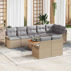 vidaXL Set di divani da giardino di 9 pezzi vitaXL con cuscini in rattan poli beige e acacia.