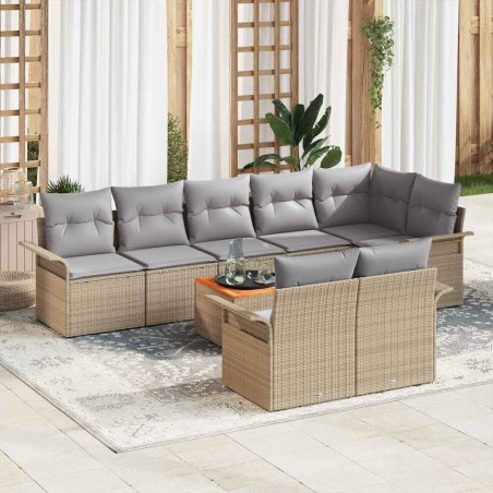 vidaXL Set di divani da giardino di 9 pezzi vitaXL con cuscini in rattan poli beige e acacia.