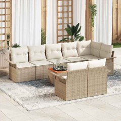 vidaXL Set di Divani da Giardino a 9 Pezzi con Cuscini Beige in Rattan Sintetico e Acacia