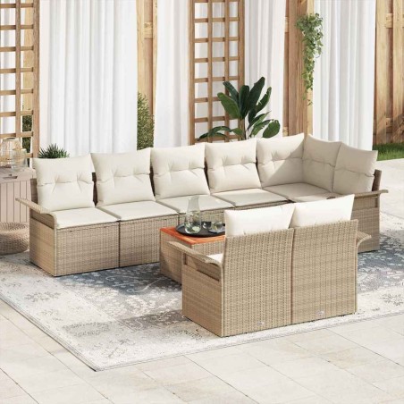 vidaXL Set di Divani da Giardino a 9 Pezzi con Cuscini Beige in Rattan Sintetico e Acacia