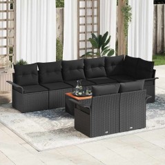 vidaXL Set di Divani da Giardino 9 Pezzi con Cuscini in Poly Rattan Nero e Legno di Acacia