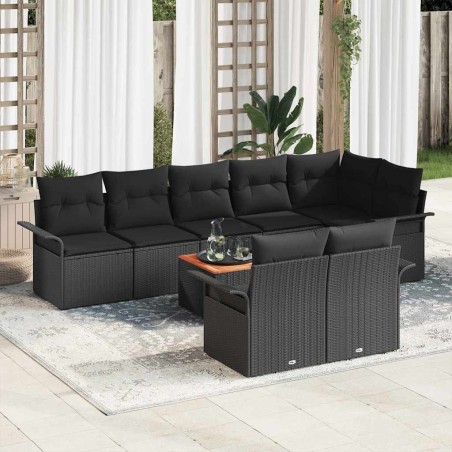 vidaXL Set di Divani da Giardino 9 Pezzi con Cuscini in Poly Rattan Nero e Legno di Acacia