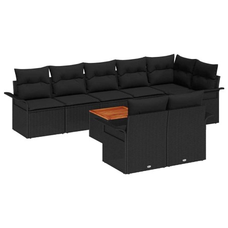 vidaXL Set di Divani da Giardino 9 Pezzi con Cuscini in Poly Rattan Nero e Legno di Acacia