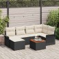 vidaXL Set Divano da Giardino 7 Pezzi con Cuscini in Rattan Nero e Acacia.