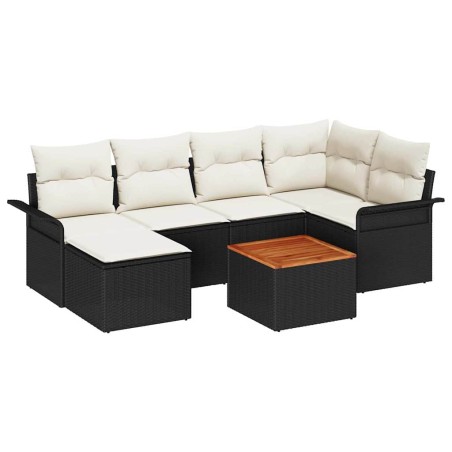 vidaXL Set Divano da Giardino 7 Pezzi con Cuscini in Rattan Nero e Acacia.