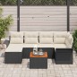 vidaXL Set Divano da Giardino 7 Pezzi con Cuscini in Rattan Nero e Acacia.