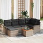 vidaXL Set da Giardino con 7 pezzi e cuscini grigi in rattan sintetico e tavolo in acacia