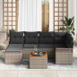 vidaXL Set da Giardino con 7 pezzi e cuscini grigi in rattan sintetico e tavolo in acacia