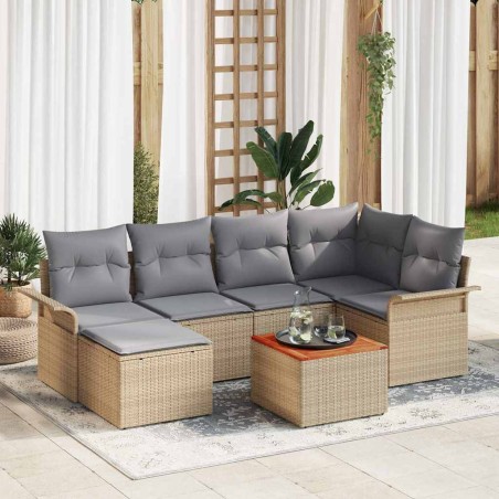 vidaXL Set di divani da giardino 7 pezzi con cuscini beige in polyrattan e acacia
