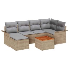 vidaXL Set di divani da giardino 7 pezzi con cuscini beige in polyrattan e acacia