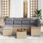 vidaXL Set di divani da giardino 7 pezzi con cuscini beige in polyrattan e acacia