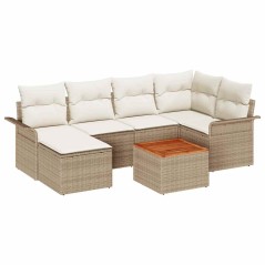 vidaXL Set di divani da giardino 7 pezzi con cuscini beige in rattan sintetico e acacia