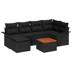 vidaXL Set divani da giardino 7 pezzi con cuscini, rattan nero e acacia.