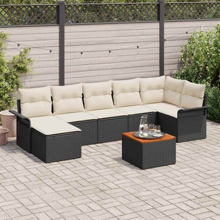 vidaXL Set giardino in rattan sintetico nero con 8 pezzi di cuscini in acacia