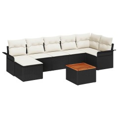 vidaXL Set giardino in rattan sintetico nero con 8 pezzi di cuscini in acacia